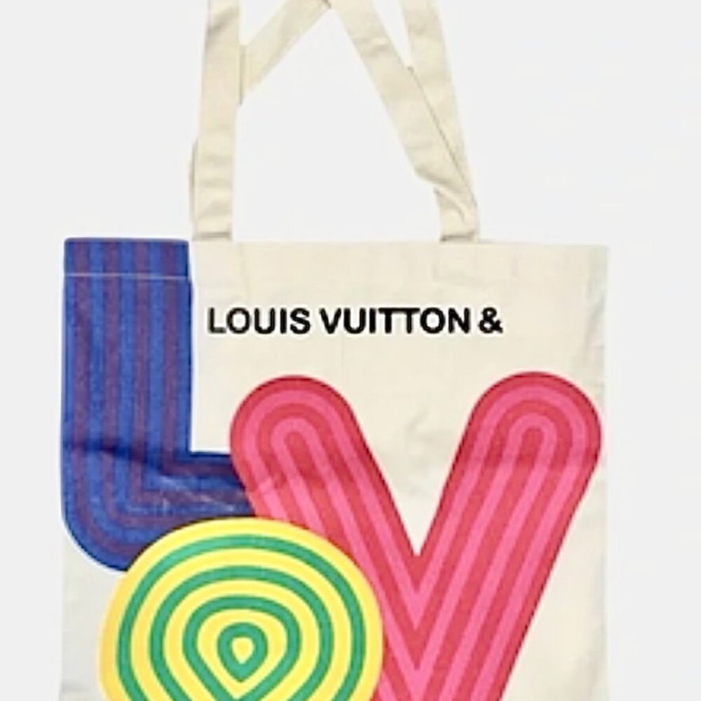 Louis Vuitton Cream Tote with Pink, Blue, Yellow and Green Graphic - Picture 4 of 6